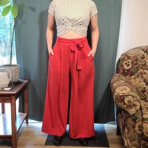 Wide Leg Red Trousers